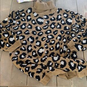 Leopard Print Turtleneck Sweater - Brown/Black/Cream